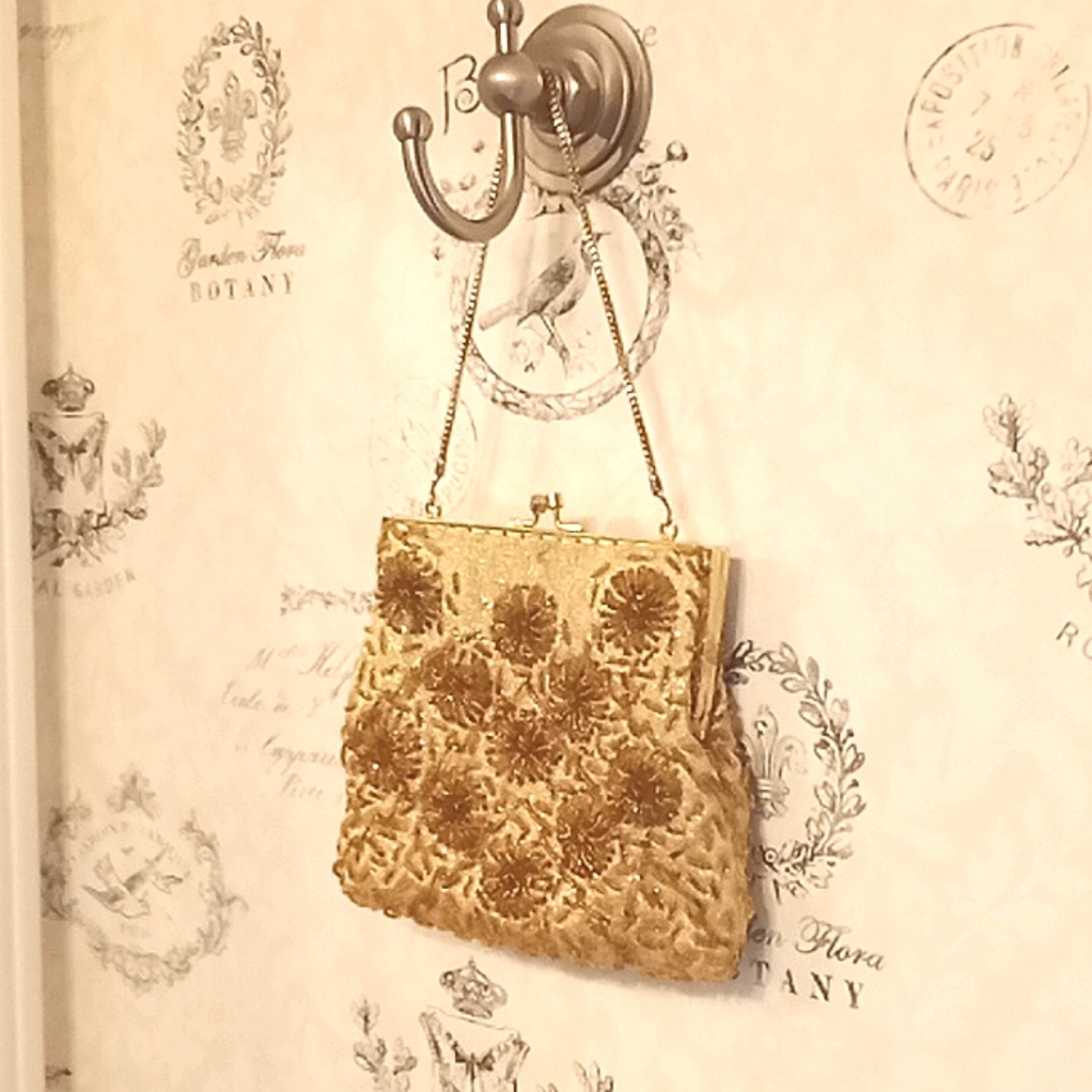 Antique Vintage 1960's Gold Beaded Clutch/Purse